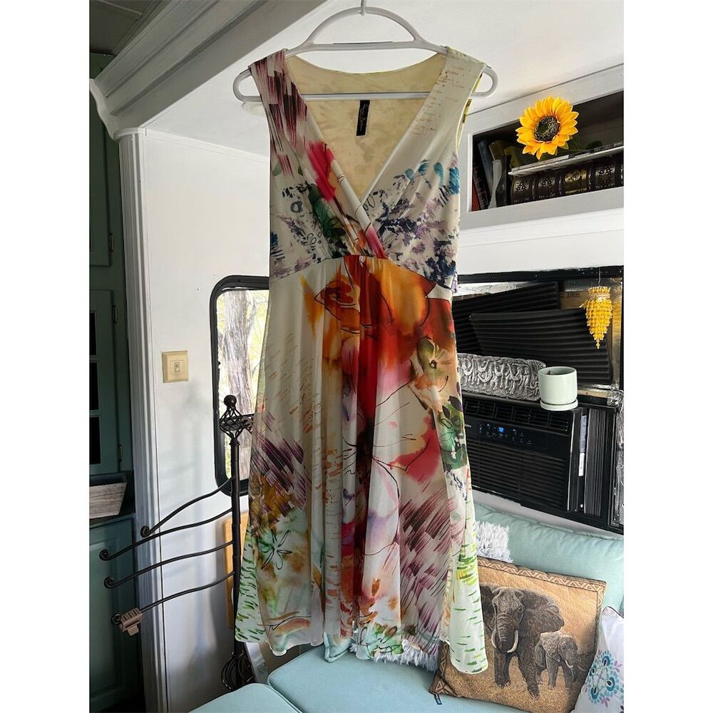 Elana Kattan Women's XS Floral Surplice Midi Dress Multicolor Party